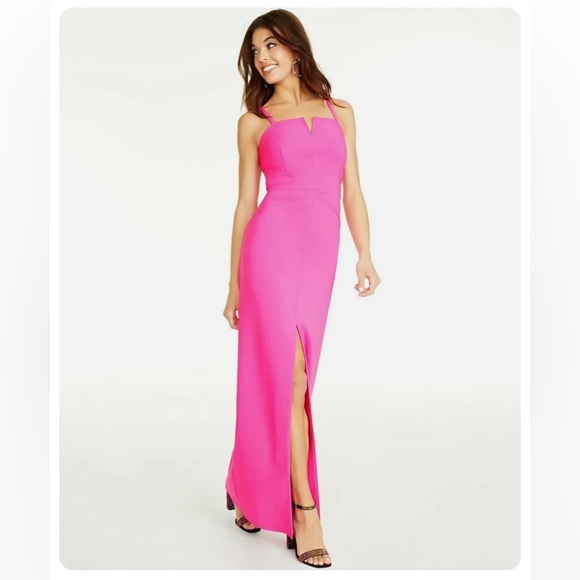 Laundry By Shelli Segal Hot Pink Split Front Sheath Formal Cocktail Gown Size 4 - Picture 2 of 16